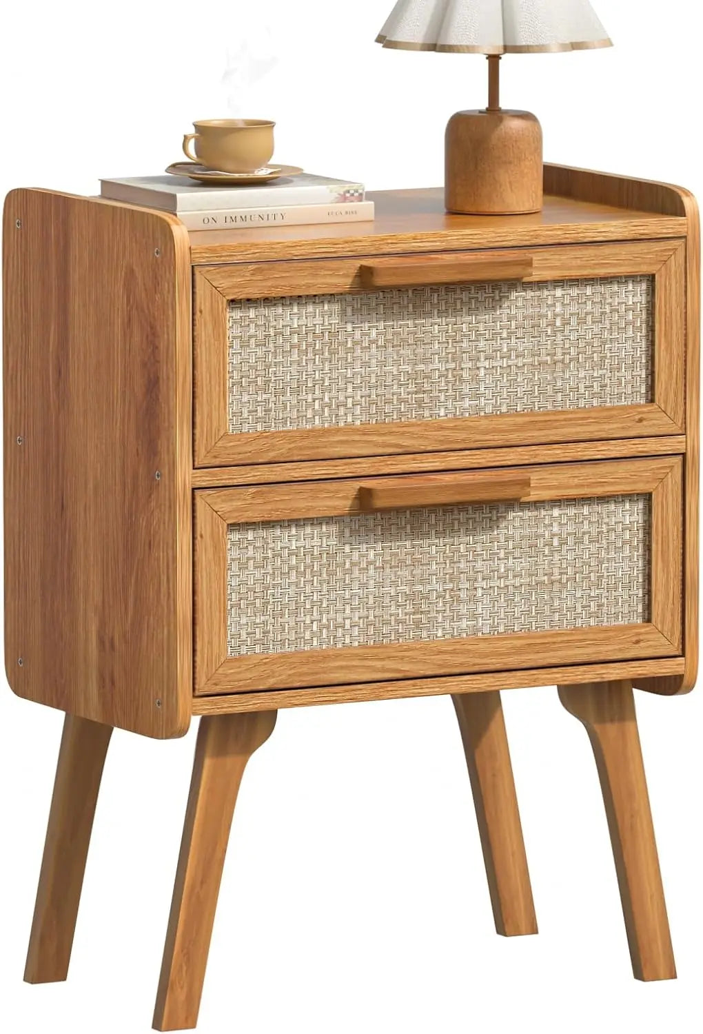 Set of 2, Rattan Nightstands with 2 Drawers