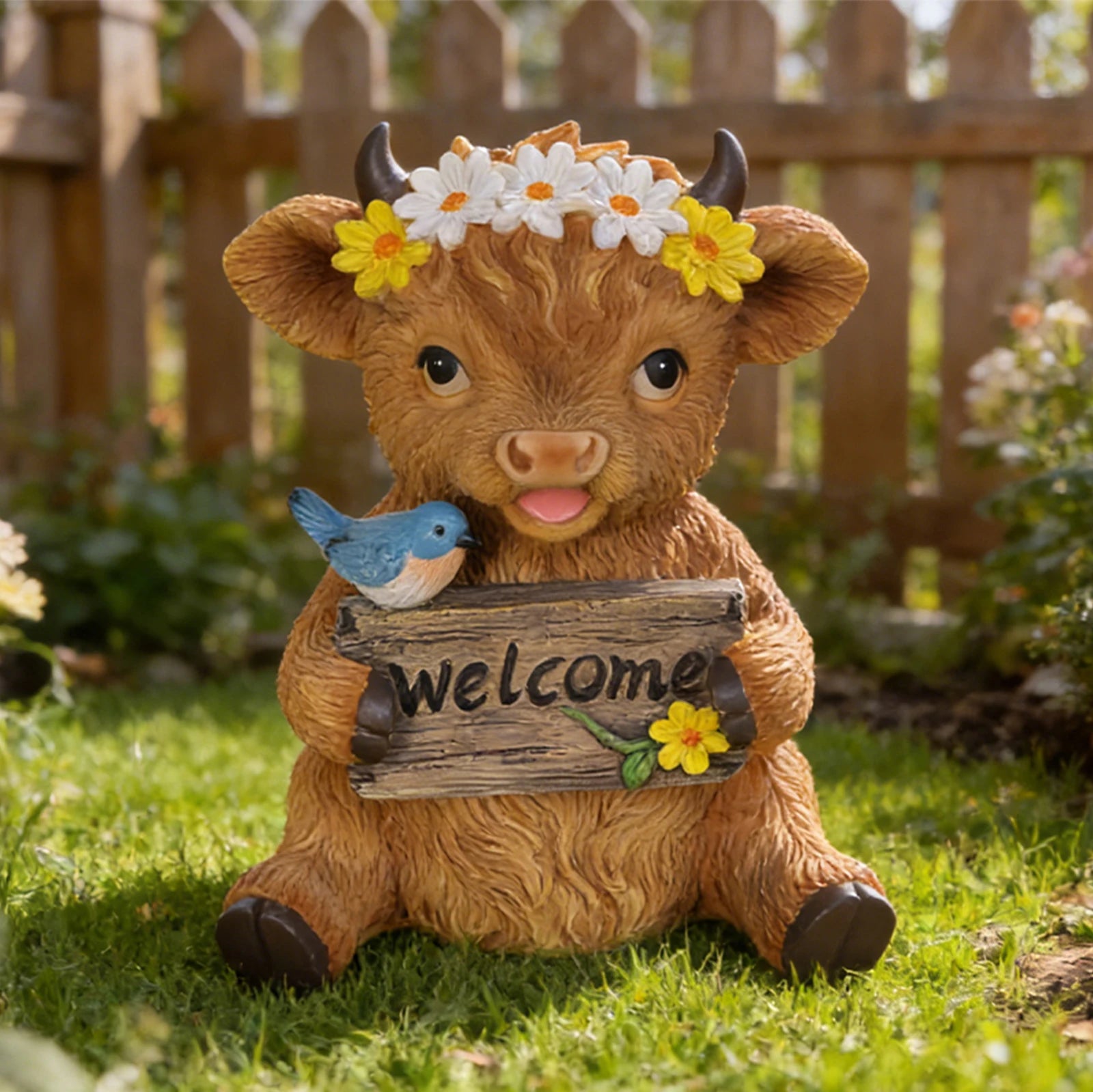 Highland Cow Sculpture Adorable Resin Animal