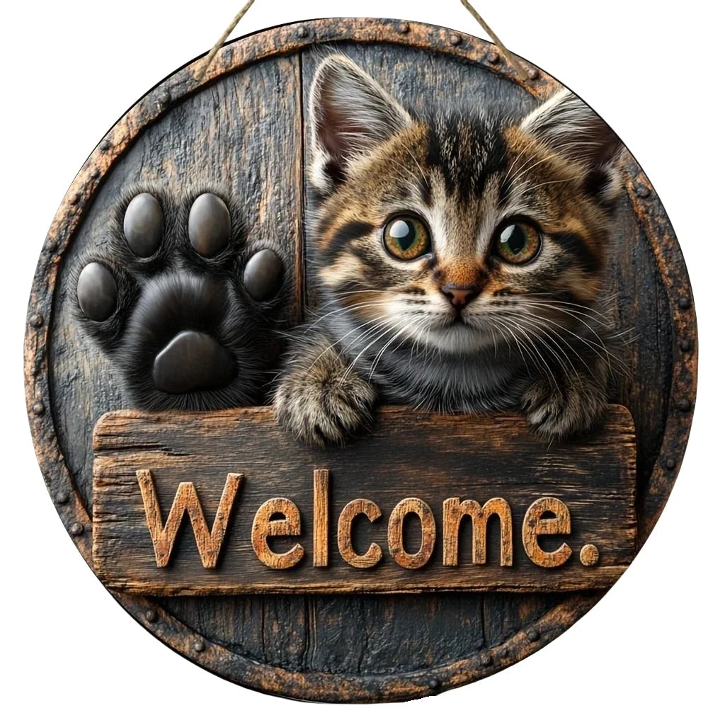 Wood Cat Hanging Decorations 2D Retro Circular