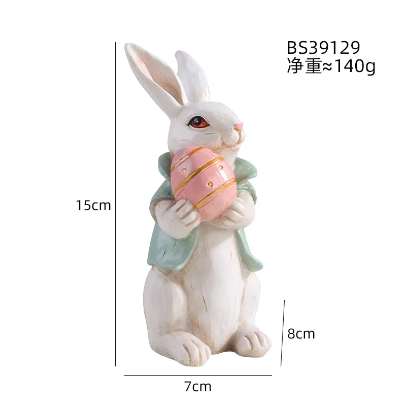 Easter Bunny Holding Egg Resin Sculpture Decorative Figurine