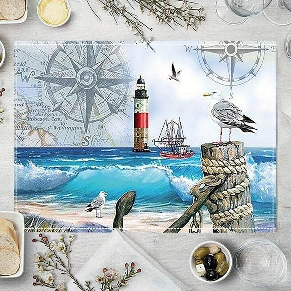 Linen Placemats Nautical - Stylish Dining Table accessory with marine-themed design, ideal for coastal kitchen or beach house decor.