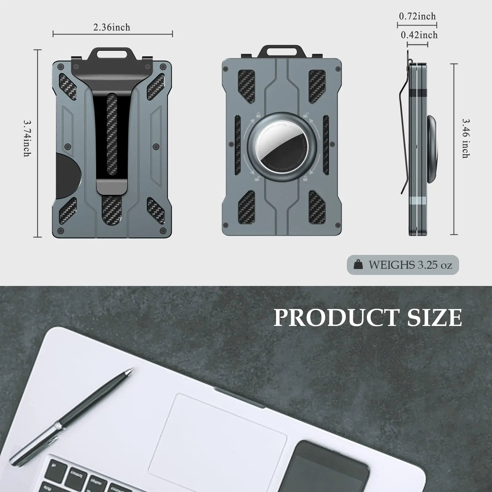 Air Tag Slim Metal Money Clip Wallet, RFID Blocking Aluminum Cash Credit Card Holder