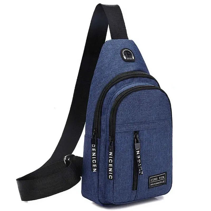 Blue crossbody shoulder bag with spacious compartments and adjustable strap, perfect for travel and daily commuting.