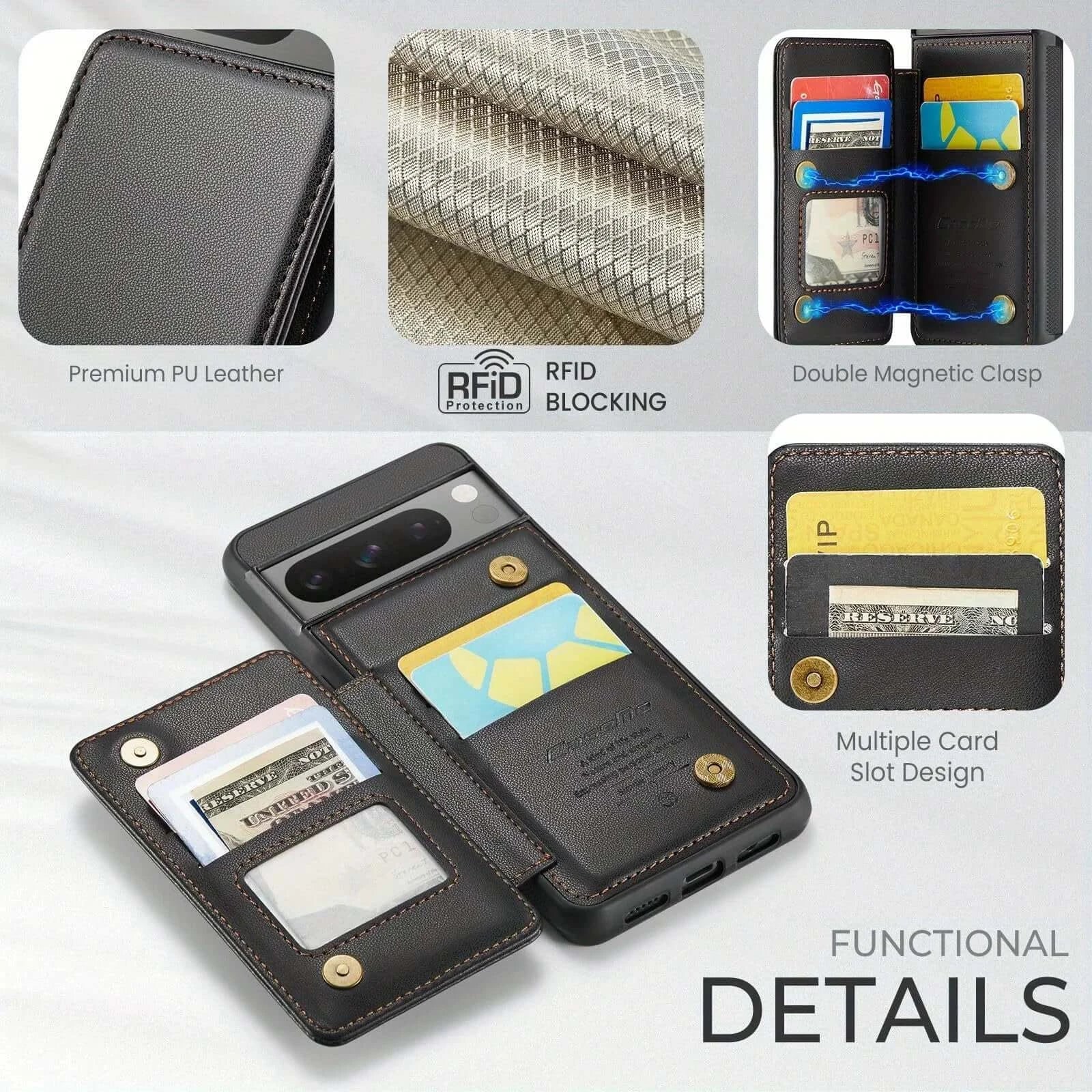 Google Pixel 8/7 pro Case with Card Holder RFID Blocking Leather Wallet with Magnetic Clasp and Kickstand