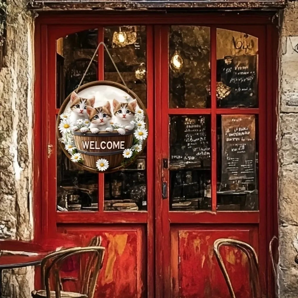 Wood Cat Hanging Decorations 2D Retro Circular