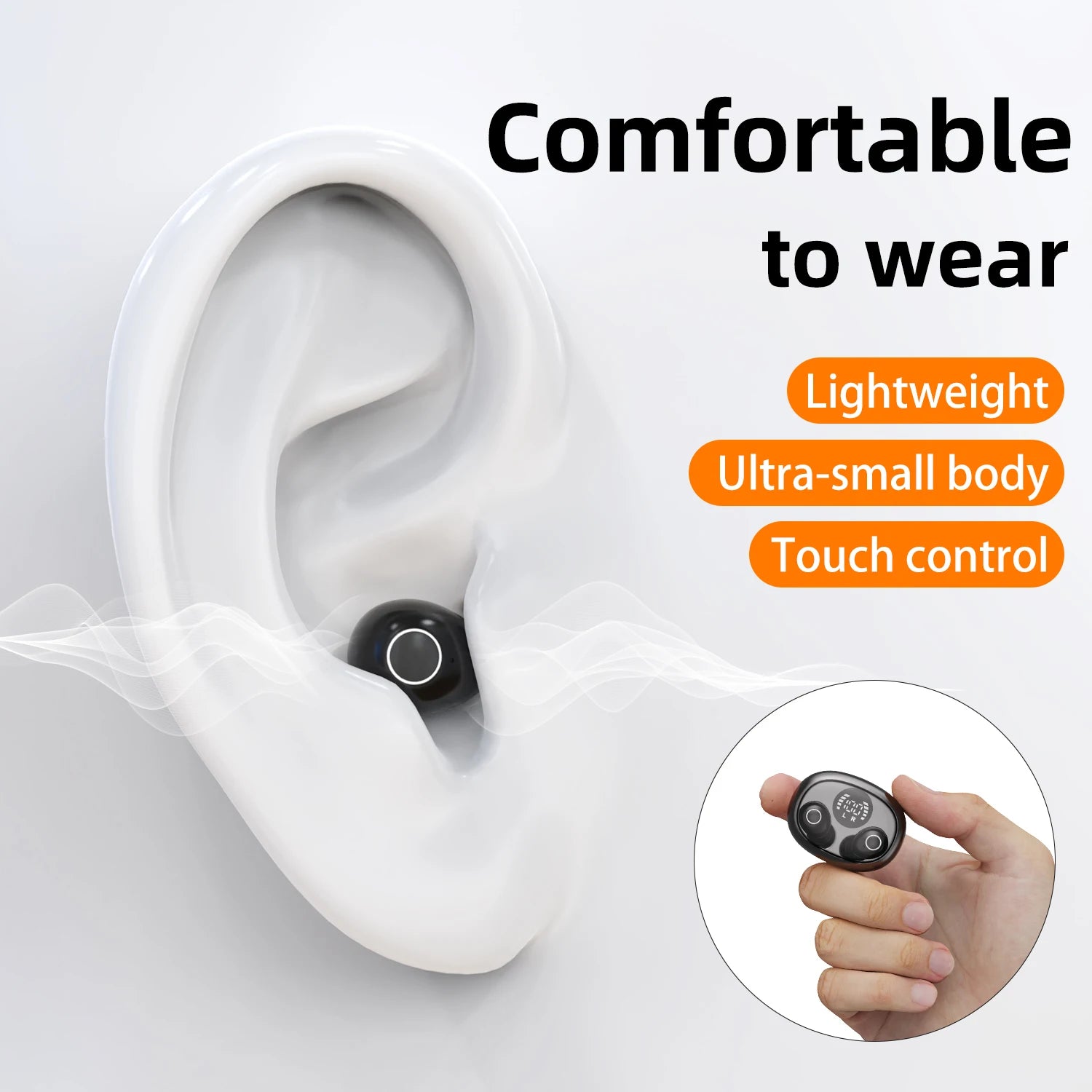 Invisible Sleep Wireless Bluetooth Earphone Headset with Mic