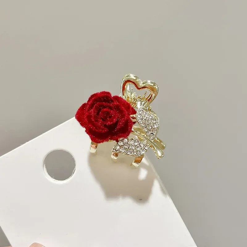 Red Rose Flower Hair Clips