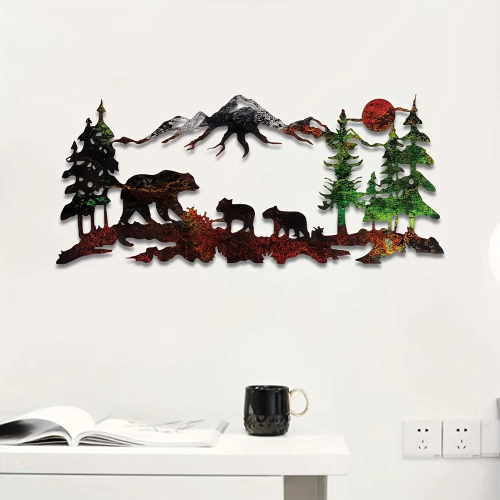 1pc Metal Bear Forest Mountain Wall Decor