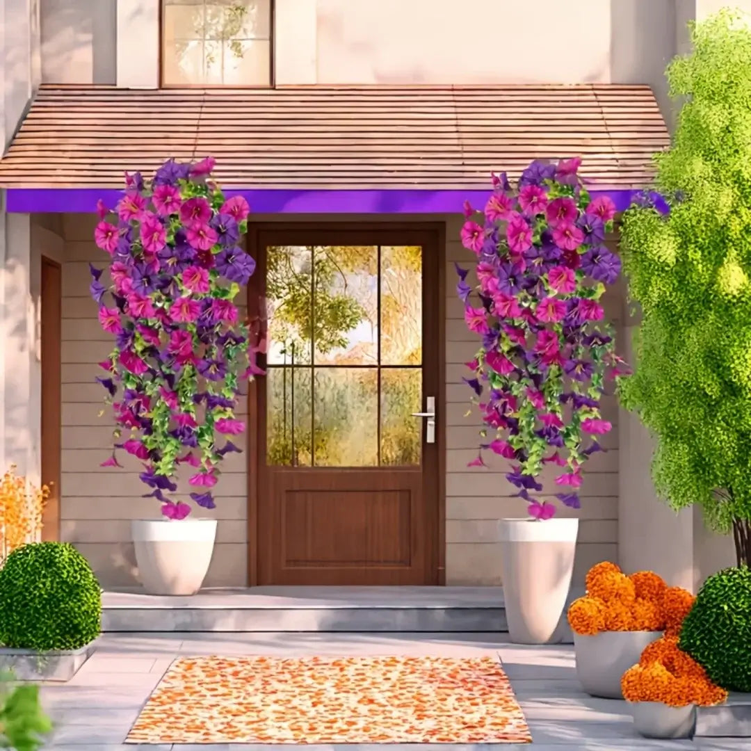 2pcs Artificial Hanging Flowers UV-Resistant