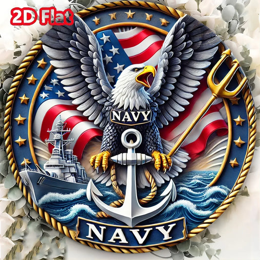 Patriotic Round Vintage Navy Eagle Metal Wall Art