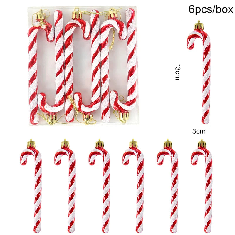 6pcs/box red and white striped candy cane ornaments, 13cm tall, from the Christmas Tree Ornaments Set - 6pcs Red Star Candy.