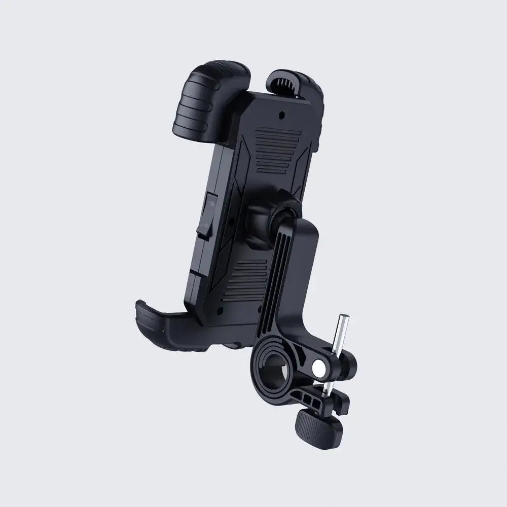 Close-up of 360° View Phone Holder - Motorcycle Bicycle Compatible showing durable build, adjustable clamp, and secure mounting bracket.