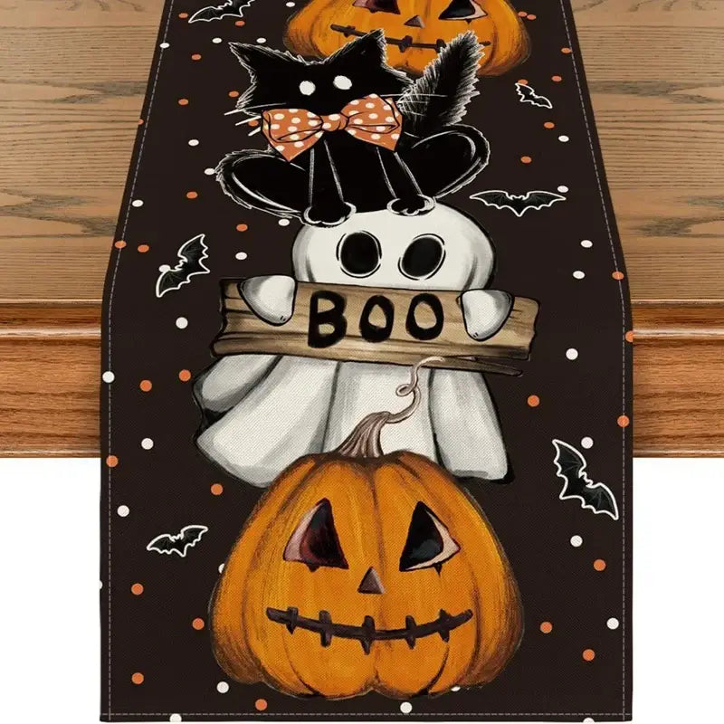 Halloween Printed Linen Table Runner
