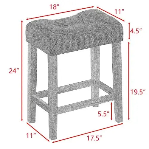 Stool dimensions diagram from Bar Table and Chairs Set, featuring 24-inch height and cushioned seat for ergonomic comfort.