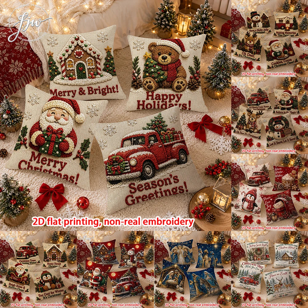 Christmas Throw Pillow Covers — Set of 4 Festive Decorative Cushion Cases