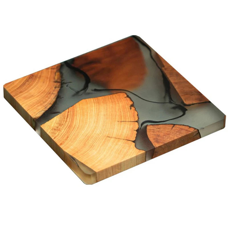 Single Wooden Tea Coaster Resin - Insulation featuring Thuja wood and smoky resin pattern, ideal for modern home decor.