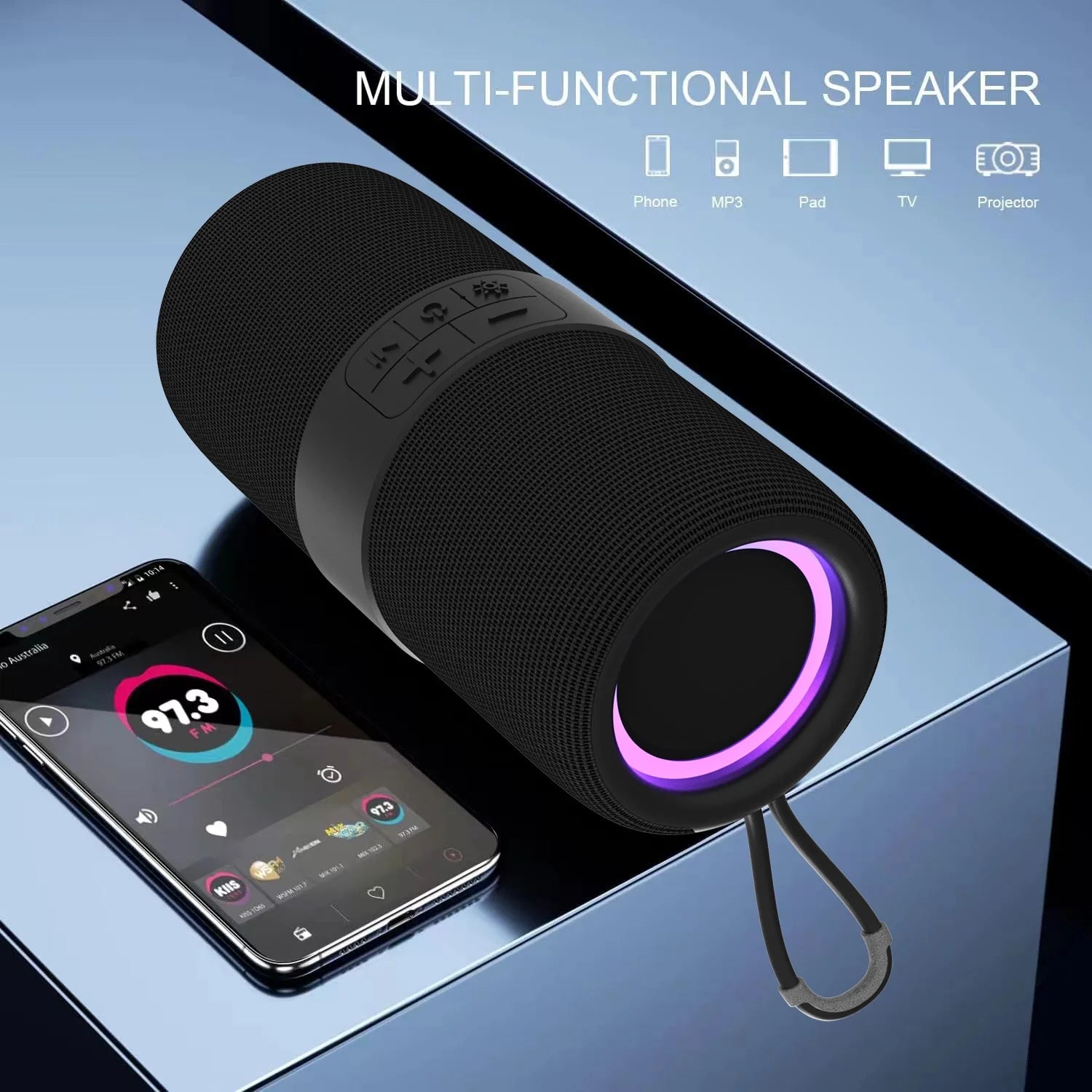 Waterproof Bluetooth 5.0 Speaker with Mutil-Colorful 7LED Lights Patterns