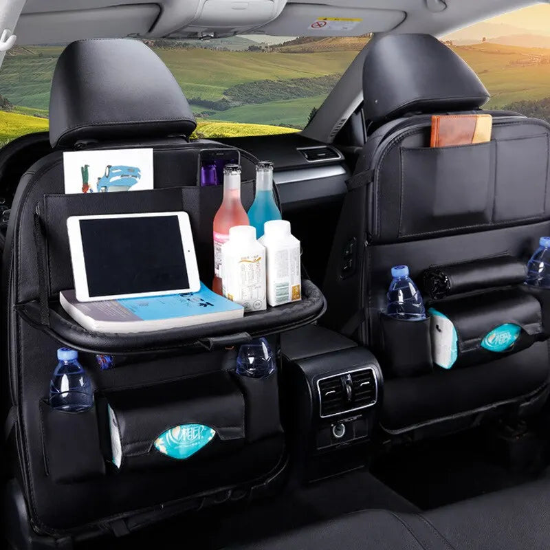 Car Seat Back Organizer with Foldable Table Tray 