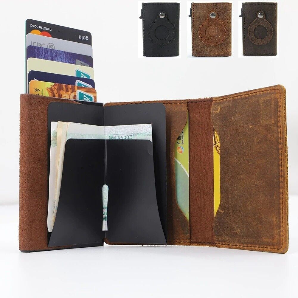 Airtag Wallet Case Genuine Leather Credit Card Holder Magnetic