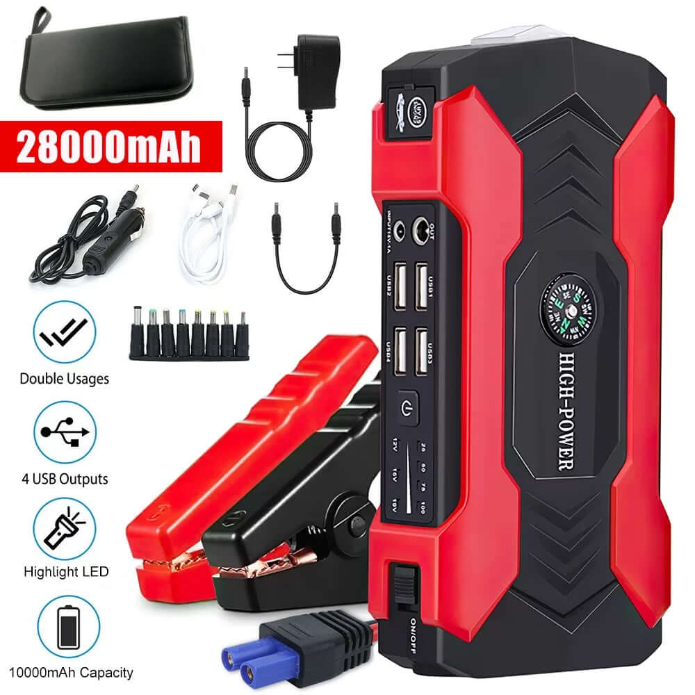 Rev up your ride with our powerful 28000mAh Car Jump Starter! 🚗💨 600A portable charger & LED flashlight included! Never get stranded again! 🔋✨