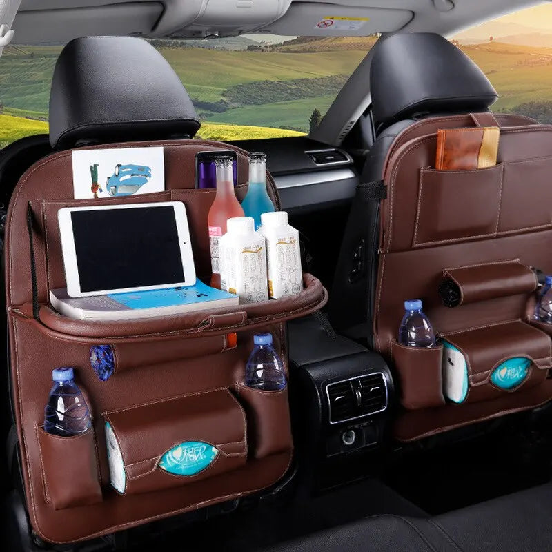 Car Seat Back Organizer with Foldable Table Tray 