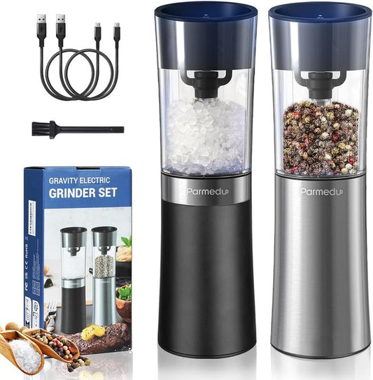 Automatic Salt and Pepper Grinder Set, USB Rechargeable with LED Light