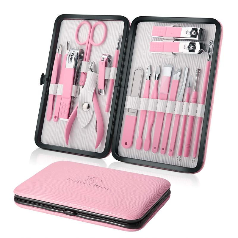 Manicure Set Professional Nail Clippers Kit Pedicure Care Tools- Stainless Steel Women Grooming Kit 18Pcs for Travel or Home