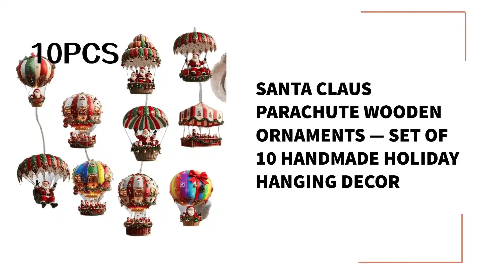 Santa Claus Parachute Wooden Ornaments &mdash; Set of 10 Handmade Holiday Hanging Decor by@Outfy