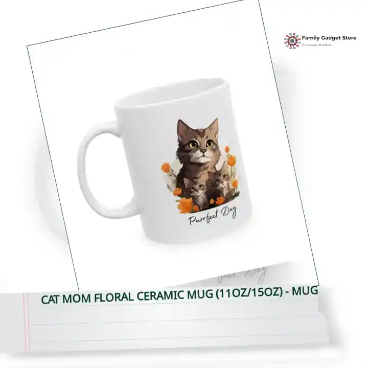 Cat Mom Floral Ceramic Mug (11oz/15oz) - Mug by@Outfy