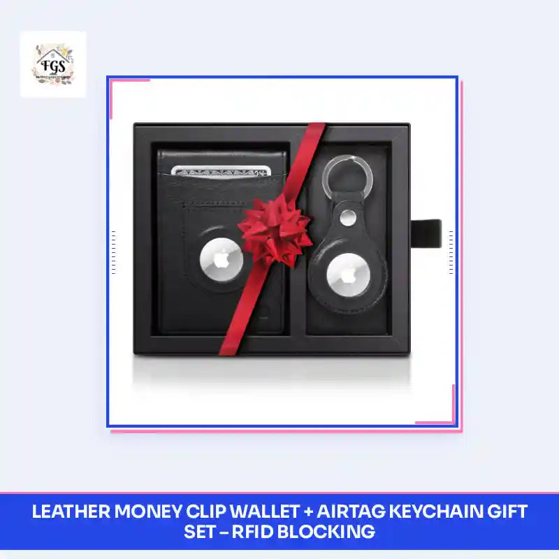 Leather Money Clip Wallet + AirTag Keychain Gift Set &ndash; RFID Blocking by@Outfy