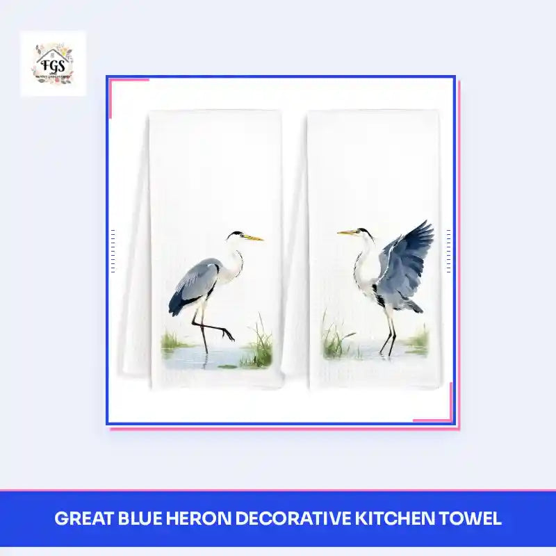 Great Blue Heron Decorative Kitchen Towel by@Outfy