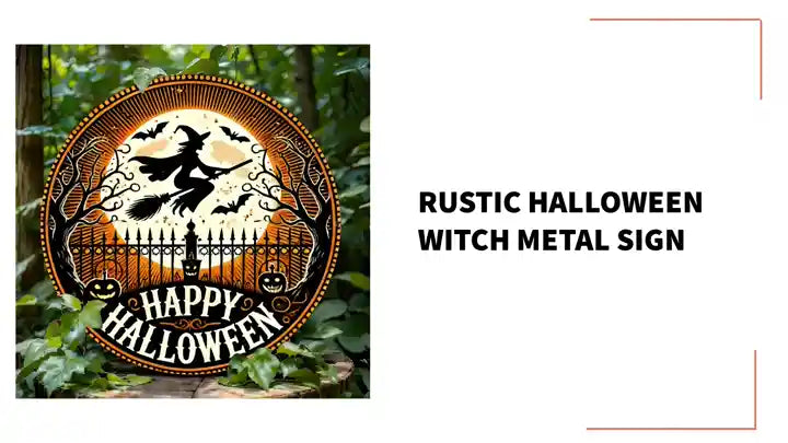 Rustic Halloween Witch Metal Sign by@Outfy