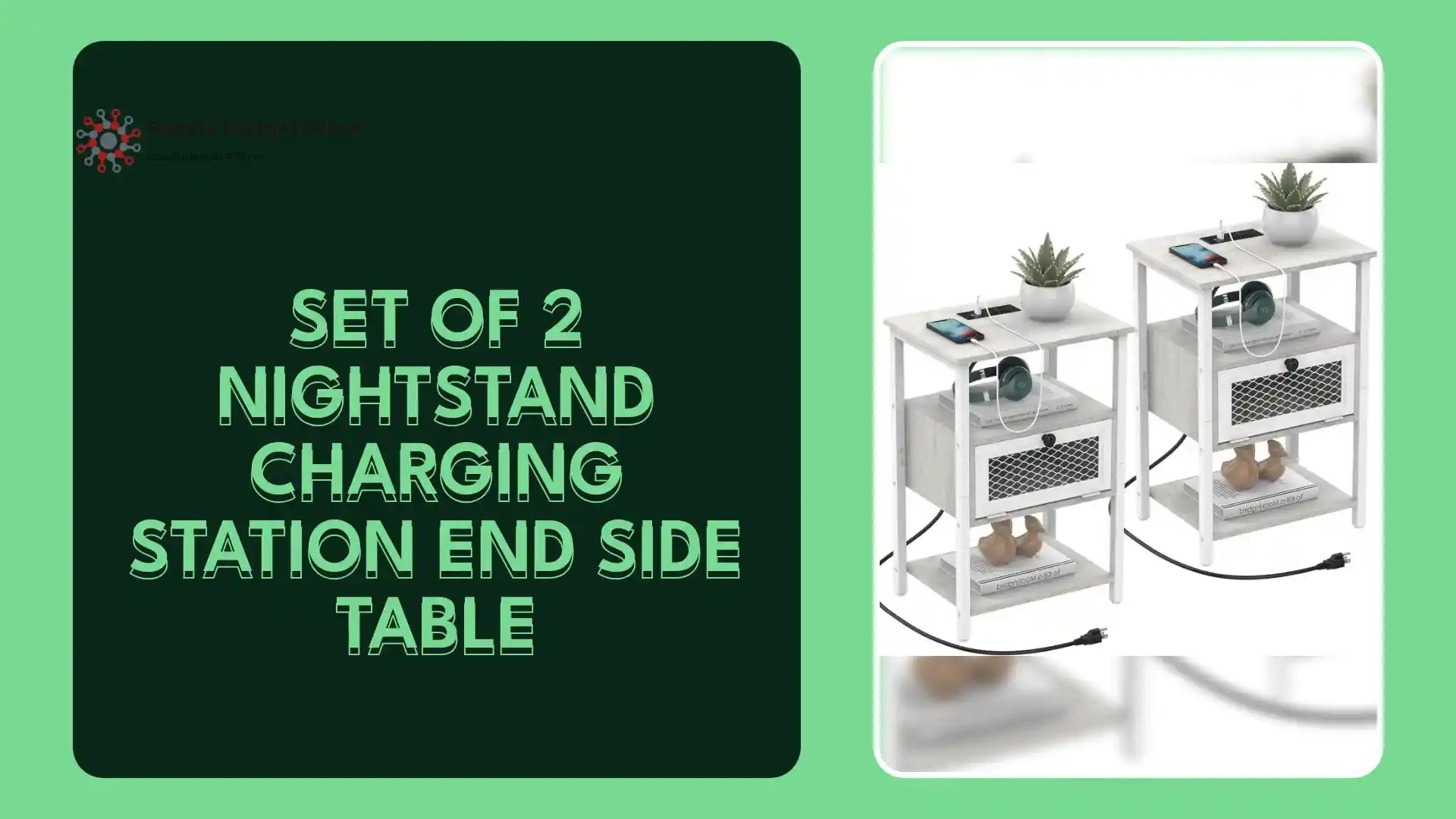 Set of 2 Nightstand Charging Station End Side Table by@Outfy
