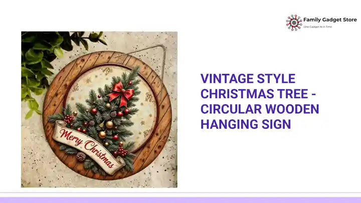 Vintage Style Christmas Tree - Circular Wooden Hanging Sign by@Outfy