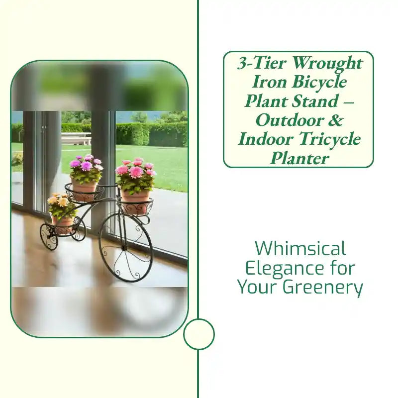 3-Tier Wrought Iron Bicycle Plant Stand &ndash; Outdoor &amp; Indoor Tricycle Planter by@Outfy