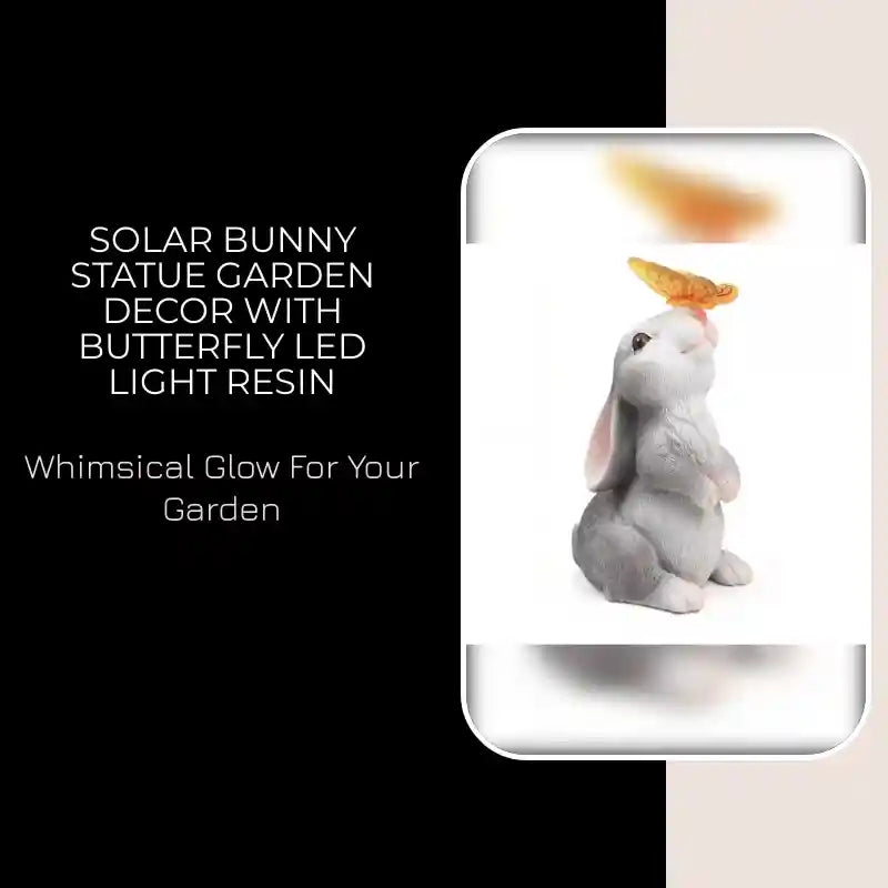 Solar Bunny Statue Garden Decor with Butterfly LED Light Resin by@Outfy