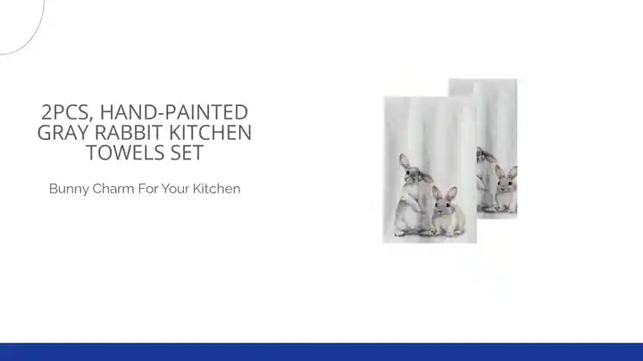 2Pcs, Hand-Painted Gray Rabbit Kitchen Towels Set by@Outfy