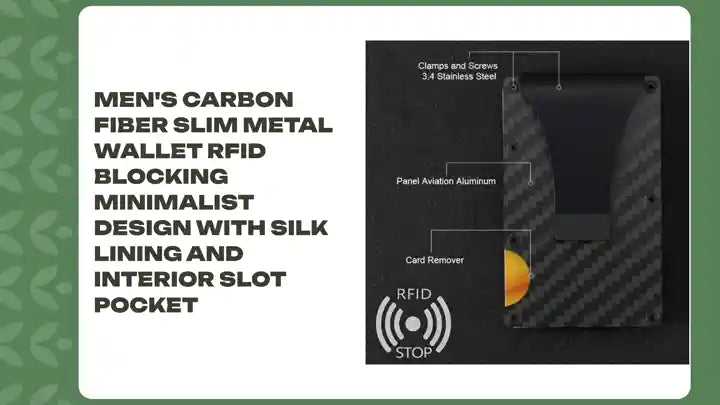 Men's Carbon Fiber Slim Metal Wallet RFID Blocking Minimalist Design with Silk Lining and Interior Slot Pocket by@Outfy