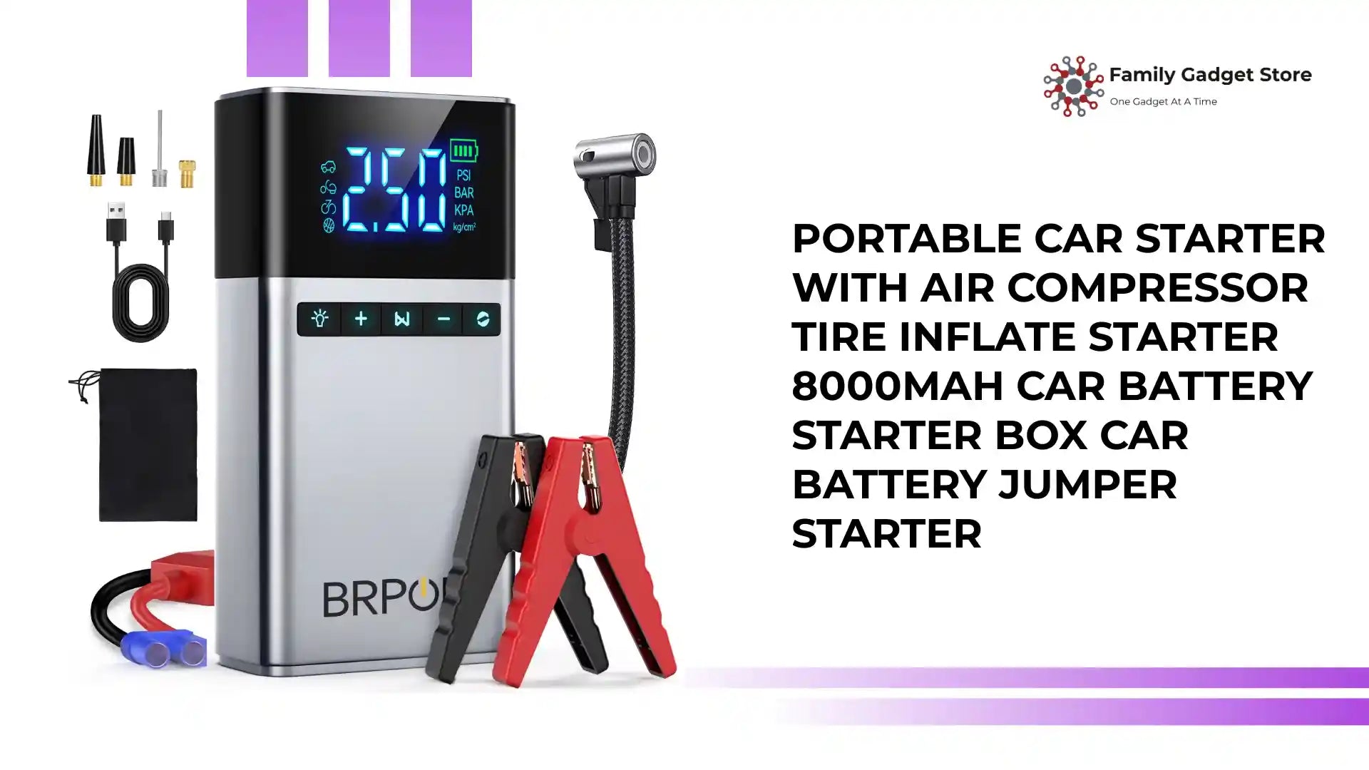 Portable Car Starter with Air Compressor Tire Inflate Starter 8000mAh Car Battery Starter Box Car Battery Jumper Starter by@Outfy