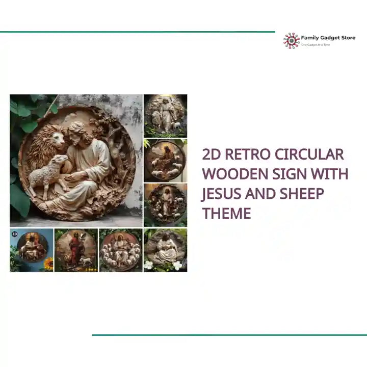 2D Retro Circular Wooden Sign with Jesus and Sheep Theme by@Outfy