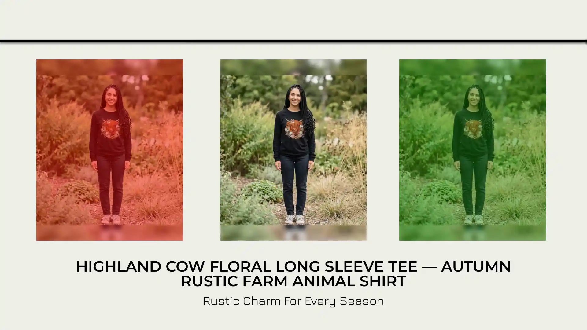 Highland Cow Floral Long Sleeve Tee &mdash; Autumn Rustic Farm Animal Shirt by@Outfy