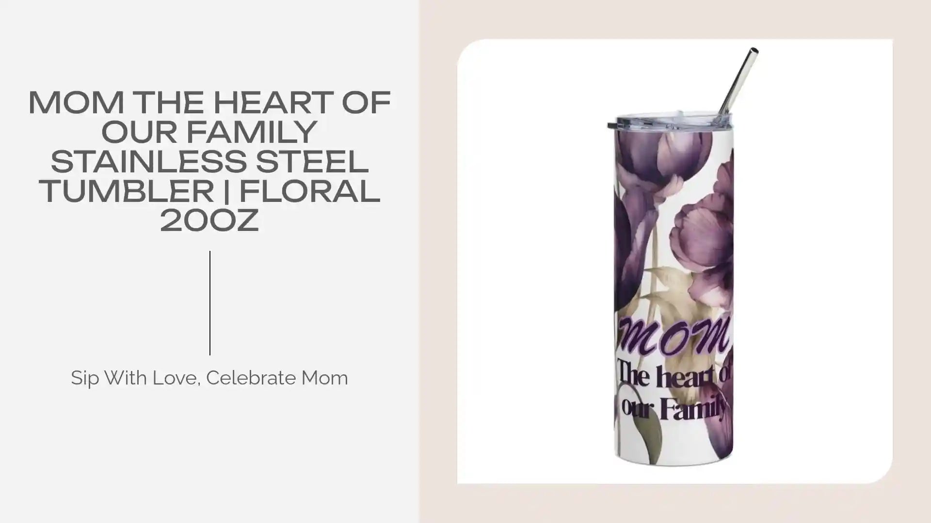 Mom The Heart of Our Family Stainless Steel Tumbler | Floral 20oz by@Outfy