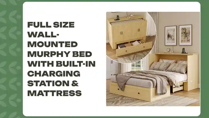 Full Size Wall-Mounted Murphy Bed with Built-In Charging Station &amp; Mattress by@Outfy
