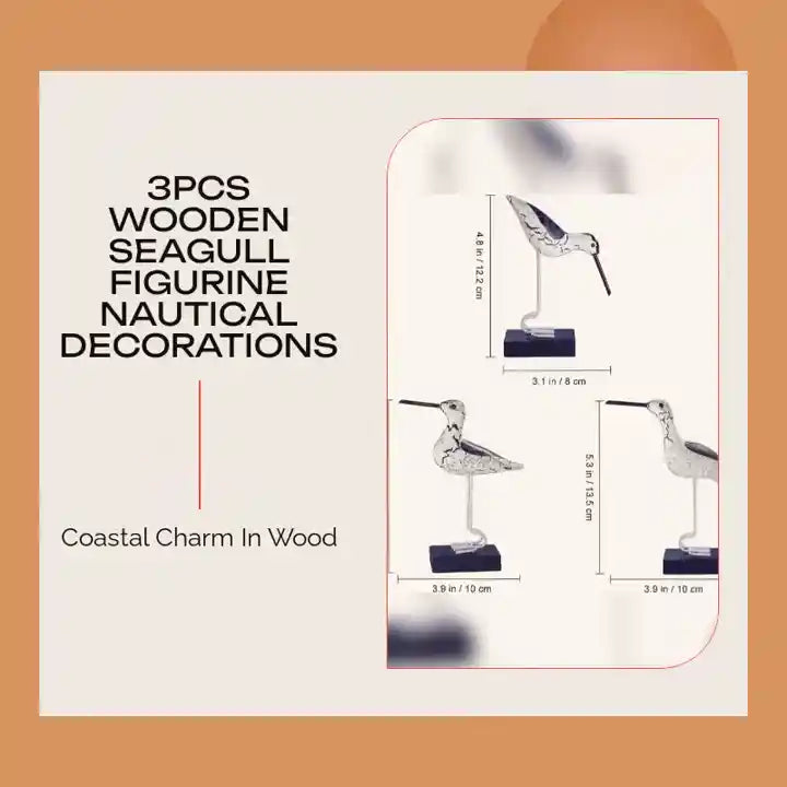 3pcs Wooden Seagull Figurine Nautical Decorations by@Outfy