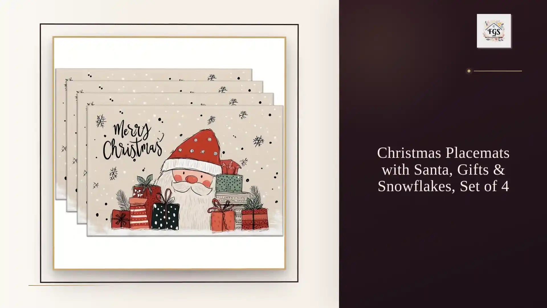 Christmas Placemats with Santa, Gifts &amp; Snowflakes, Set of 4 by@Outfy