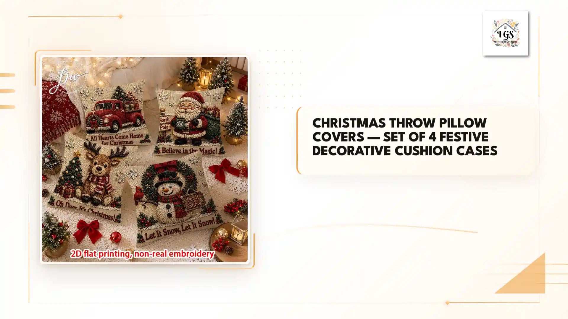 Christmas Throw Pillow Covers &mdash; Set of 4 Festive Decorative Cushion Cases by@Outfy