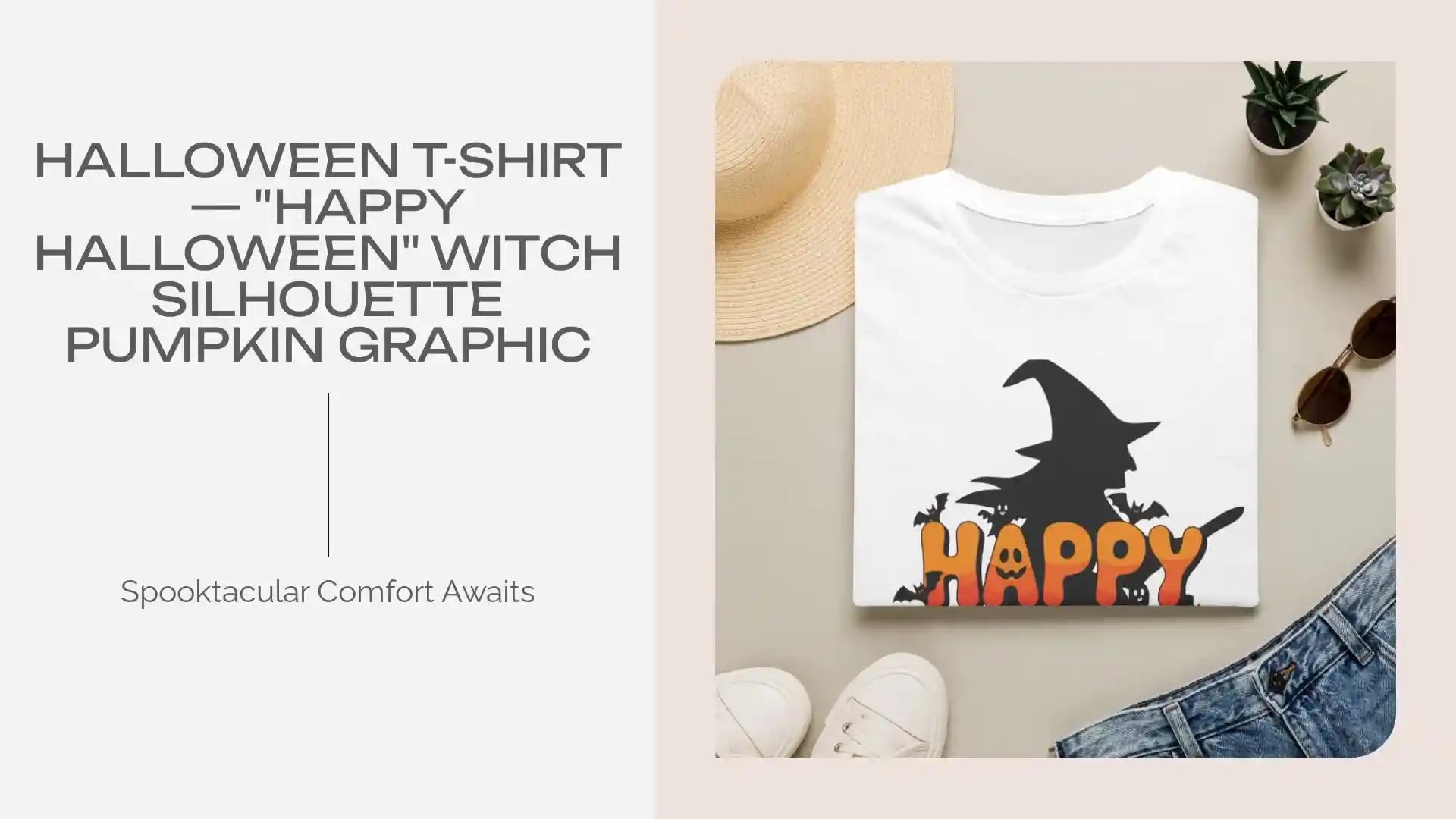 Halloween T-Shirt &mdash; "Happy Halloween" Witch Silhouette Pumpkin Graphic by@Outfy