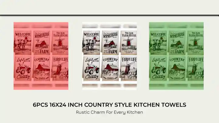 6pcs 16x24 Inch Country Style Kitchen Towels by@Outfy