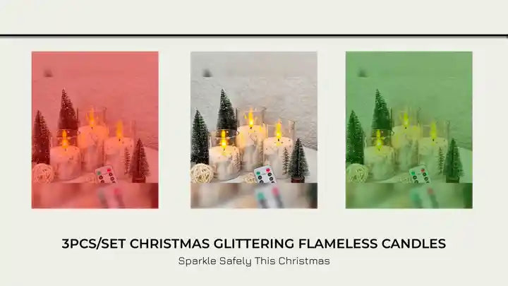 3pcs/Set Christmas Glittering Flameless Candles by@Outfy