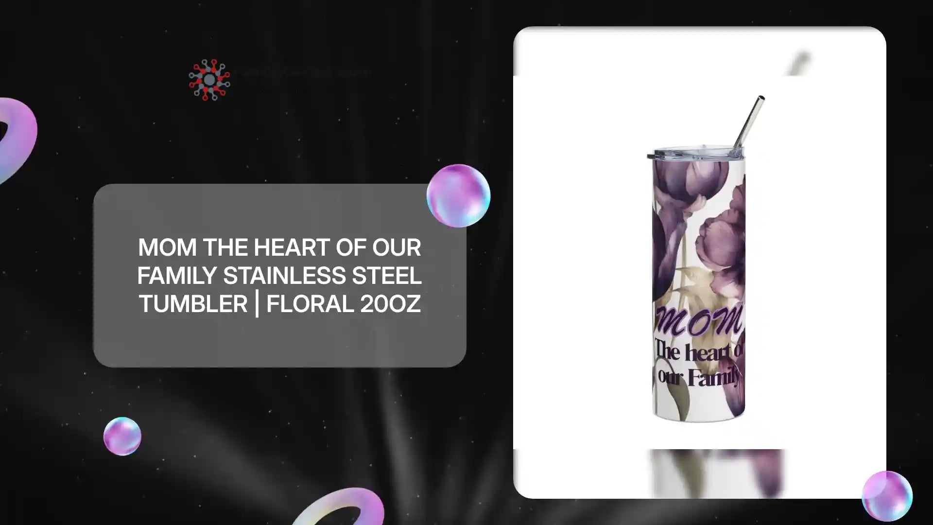 Mom The Heart of Our Family Stainless Steel Tumbler | Floral 20oz by@Outfy
